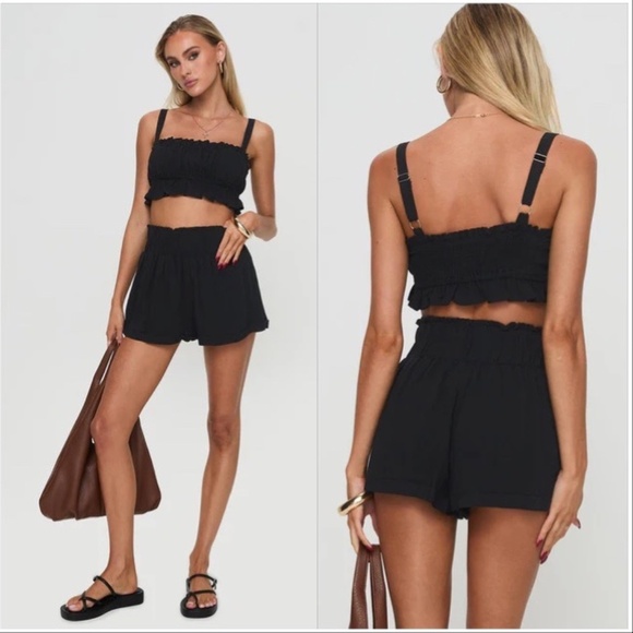 Princess Polly Black Batson Matching Set Shorts and Crop Top Black - Picture 1 of 16